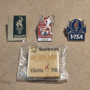 1996 Atlanta Olympic Pins 4 Pieces Coca Cola, Home Depot, Visa & Atlanta 100